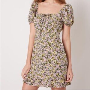 Sanctuary Floral Mini Dress - Black, Yellow, Pink